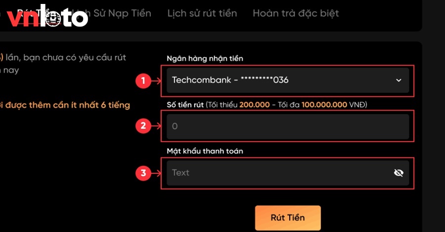 Để rút tiền thì bạn cần điền đầy đủ các thông tin theo yêu cầu